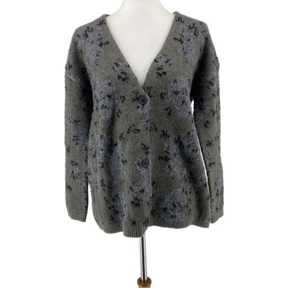 All Saints Grey Black Khaki Patterned V-Neck Wool Blend Cardigan - Picture 2 of 12